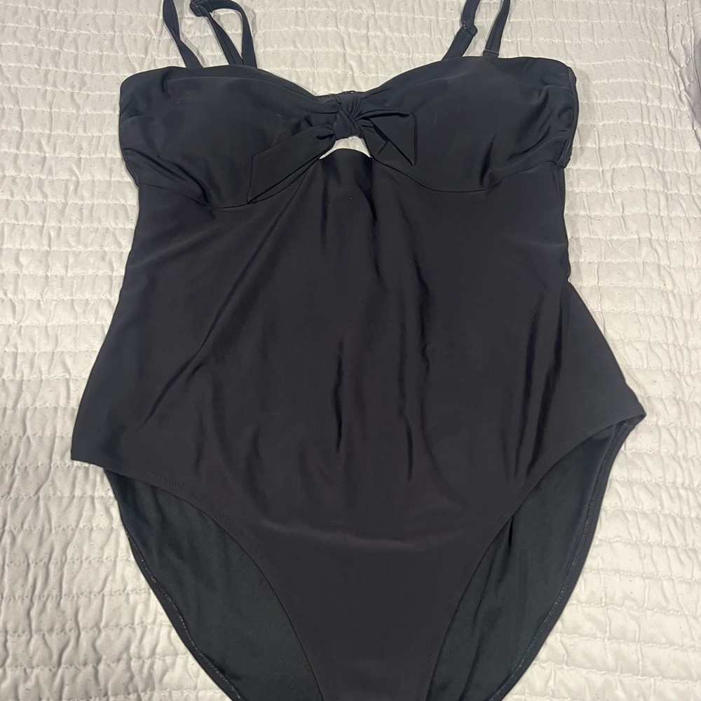 Black One-Piece Swimsuit with Bow Detail